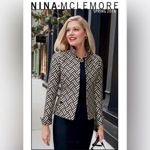 NINA MCLEMORE 💥NWT💥Open Front Long Sleeve Blazer Black And Soft Gold Size 8